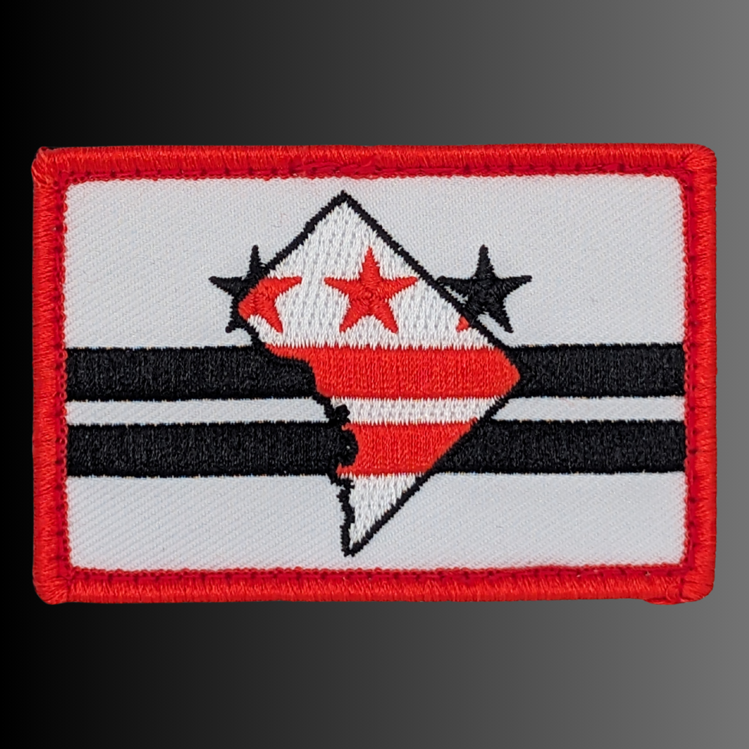 DC Flag and City Outline embroidered velcro patch - RADISH - 2x3 hook and loop hat patch