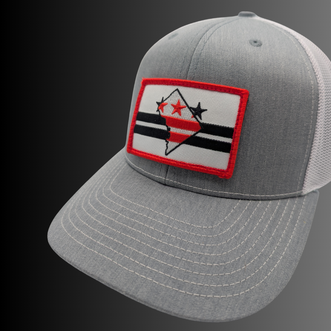 D.C. patch on Richardson 112 trucker hat - RADISH -  Grey/White