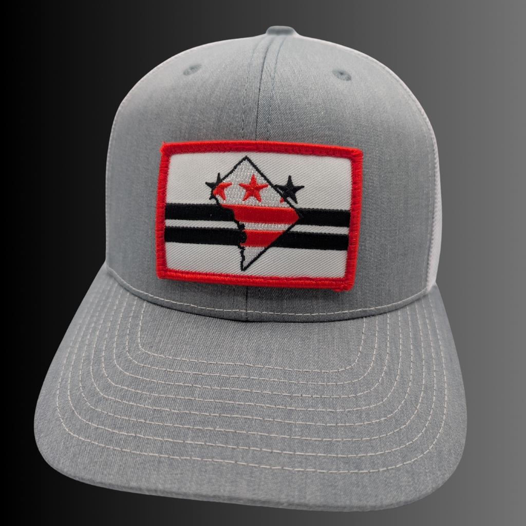 D.C. patch on Richardson 112 trucker hat - RADISH -  Grey/White