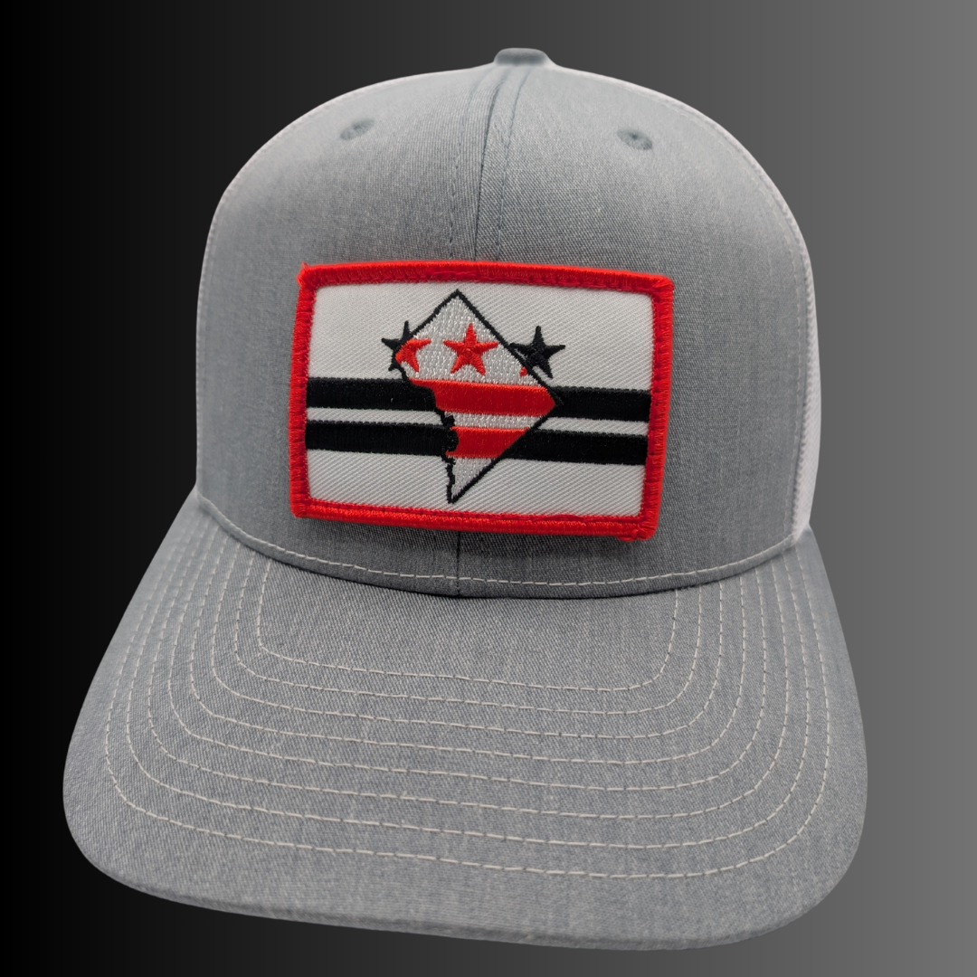 D.C. patch on Richardson 112 trucker hat - RADISH -  Grey/White
