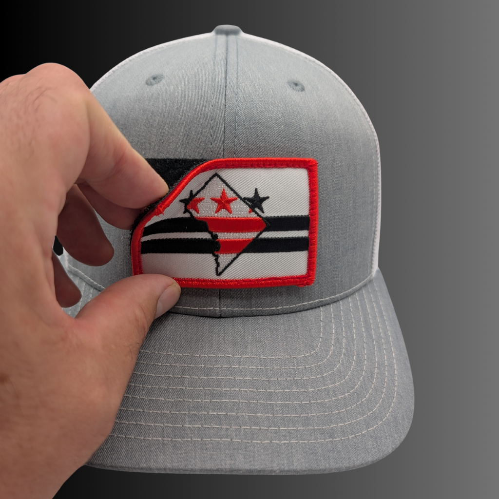 D.C. patch on Richardson 112 trucker hat - RADISH -  Grey/White