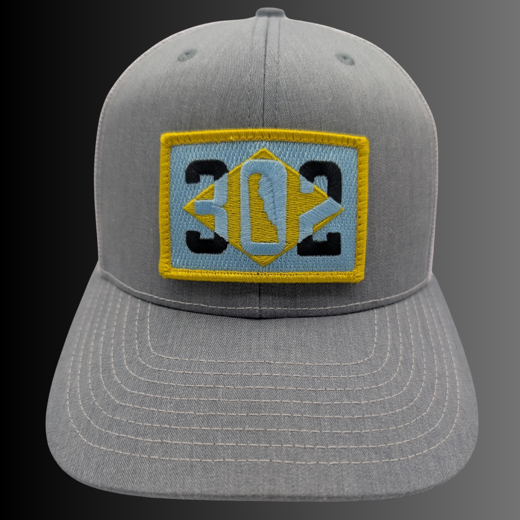 Delaware 302 patch on Richardson 112 trucker hat - RADISH -  Grey/White