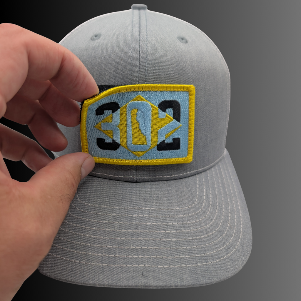 Delaware 302 patch on Richardson 112 trucker hat - RADISH -  Grey/White