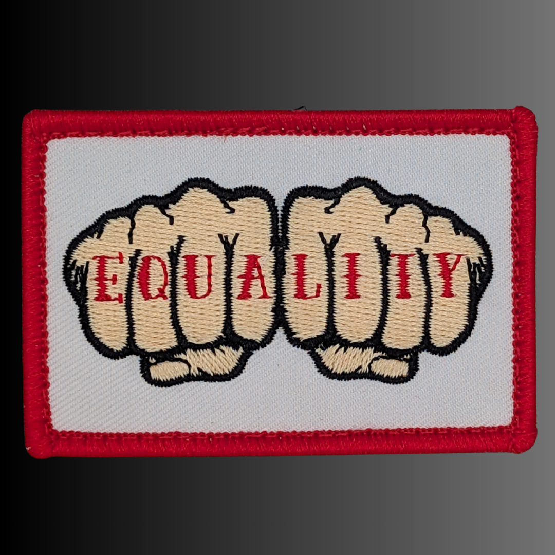 EQUALITY knuckle tattoo embroidered velcro patch - RADISH - 2x3 hook and loop hat patch