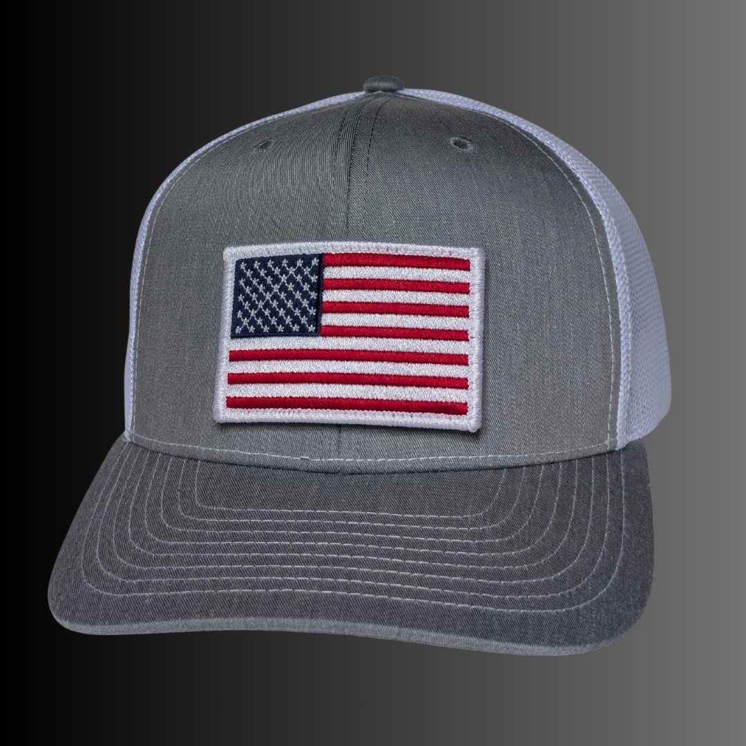 American Flag Patch + Hat (Heather Grey/White)