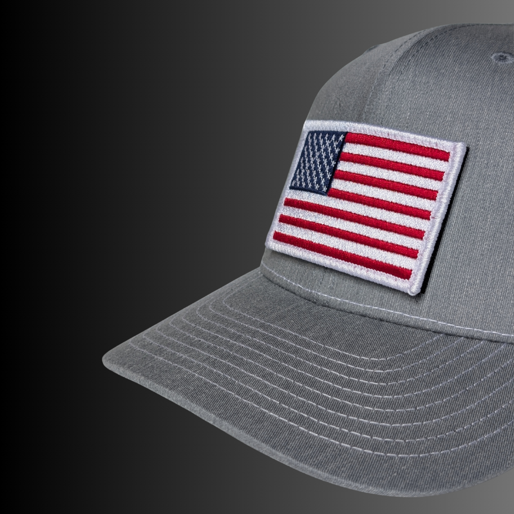 American Flag Patch + Hat (Heather Grey/White)