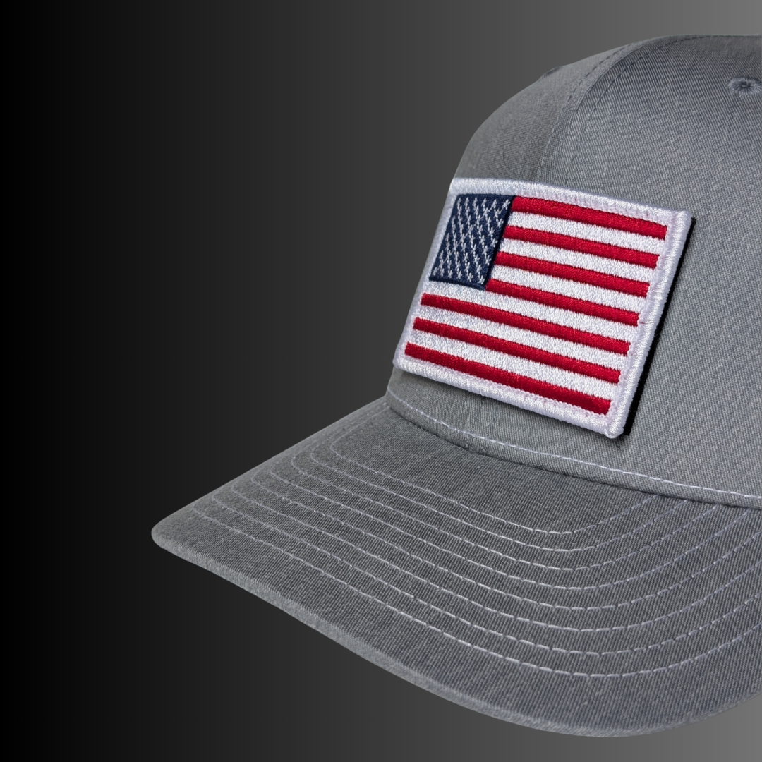 American Flag Patch + Hat (Heather Grey/White)