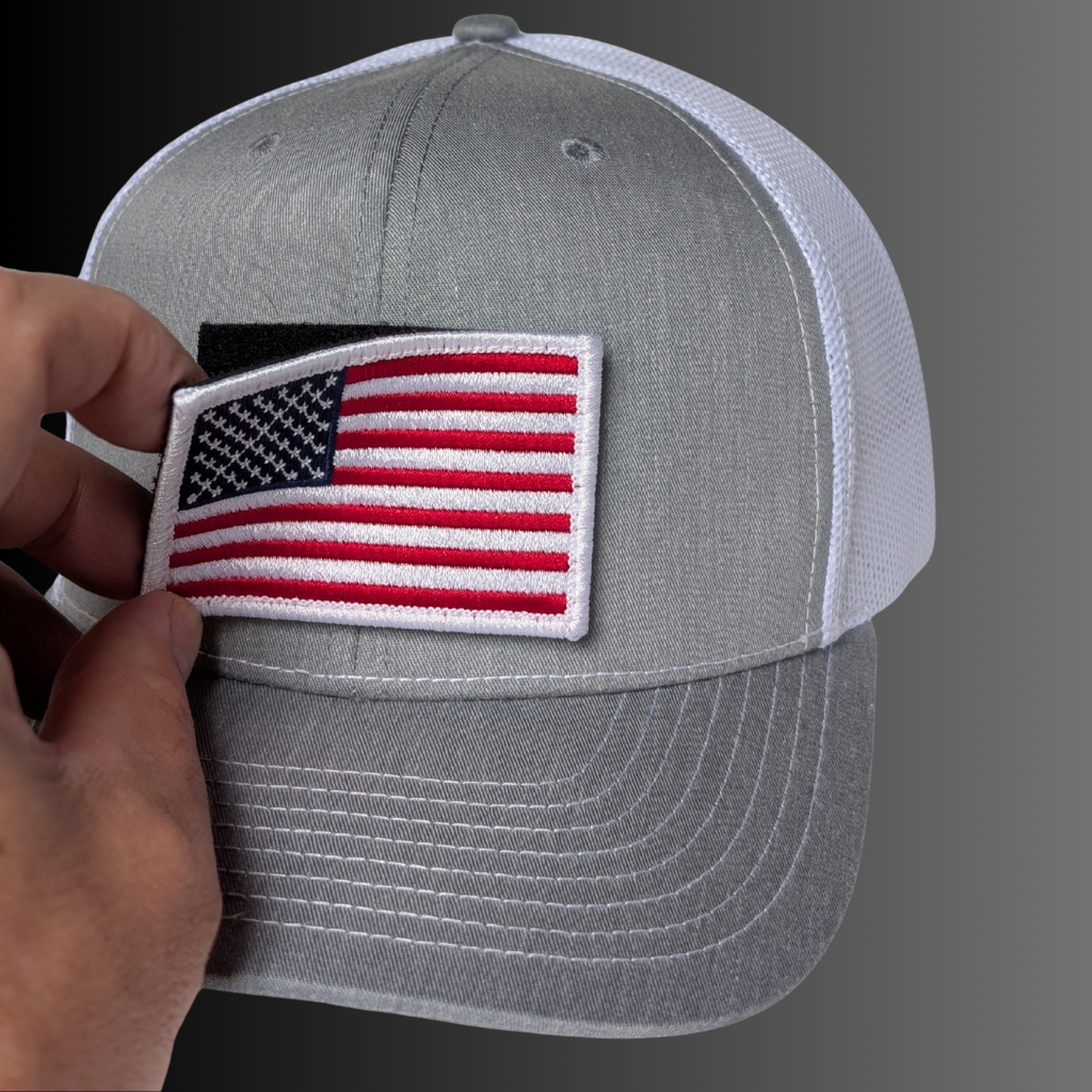 American Flag Patch + Hat (Heather Grey/White)