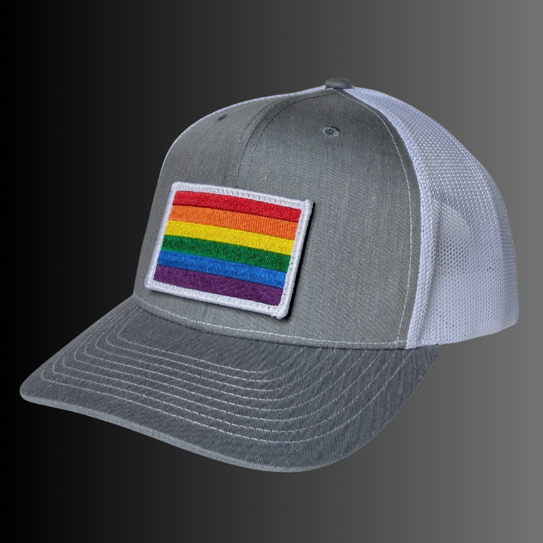 Rainbow Flag Patch + Hat (Heather Grey/White)
