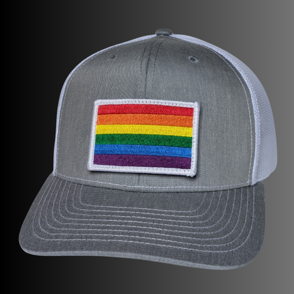 Rainbow Flag Patch + Hat (Heather Grey/White)