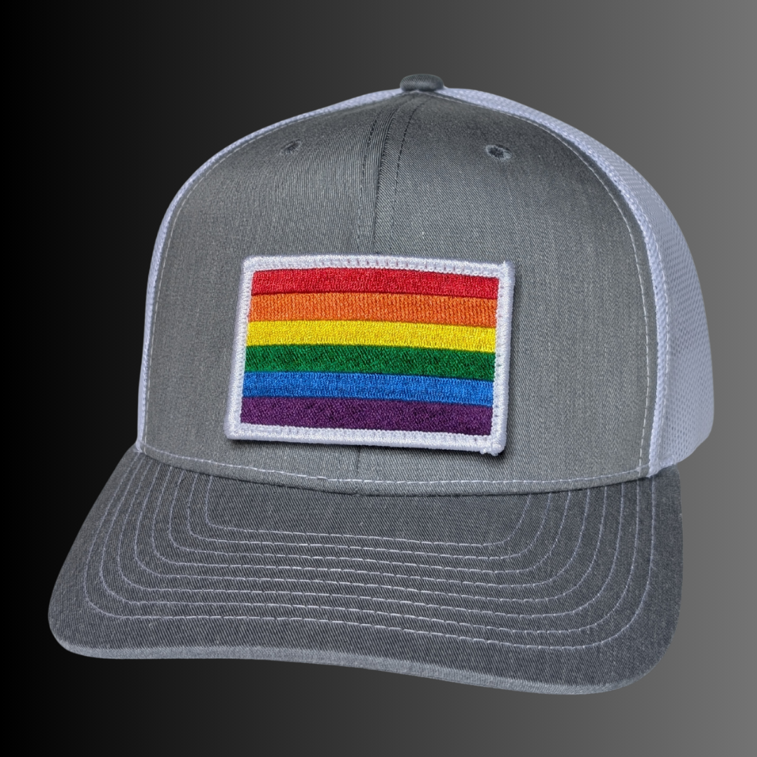Rainbow Flag Patch + Hat (Heather Grey/White)