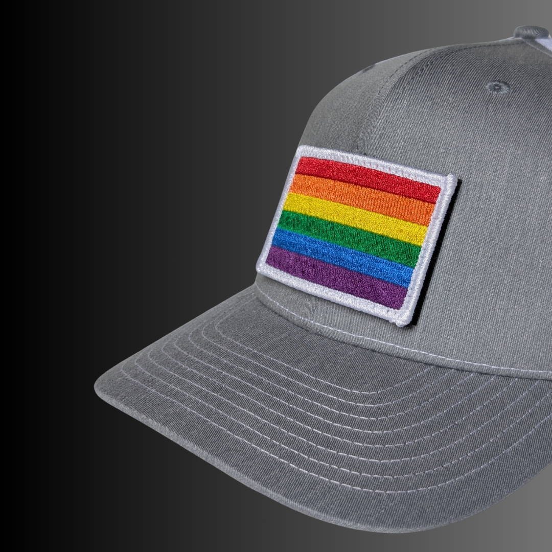 Rainbow Flag Patch + Hat (Heather Grey/White)