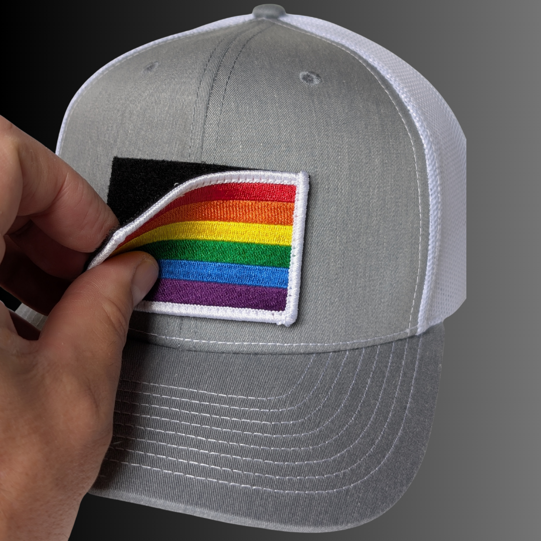 Rainbow Flag Patch + Hat (Heather Grey/White)
