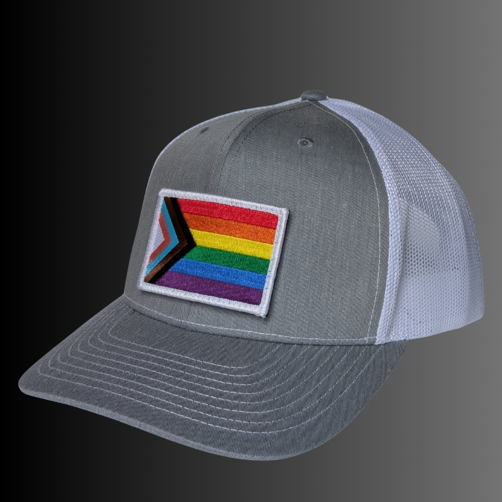 Progress Pride Flag Patch + Hat (Heather Grey/White)