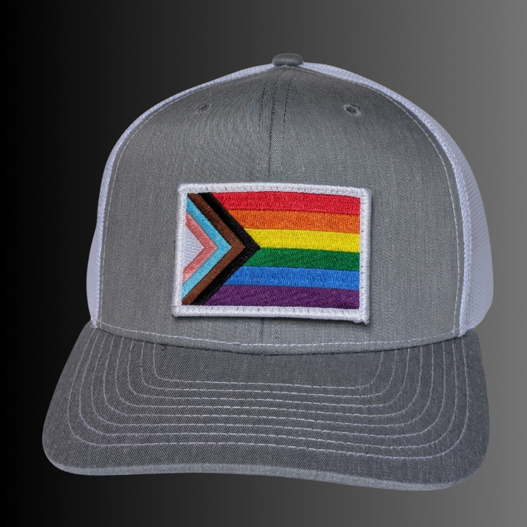 Progress Pride Flag Patch + Hat (Heather Grey/White)