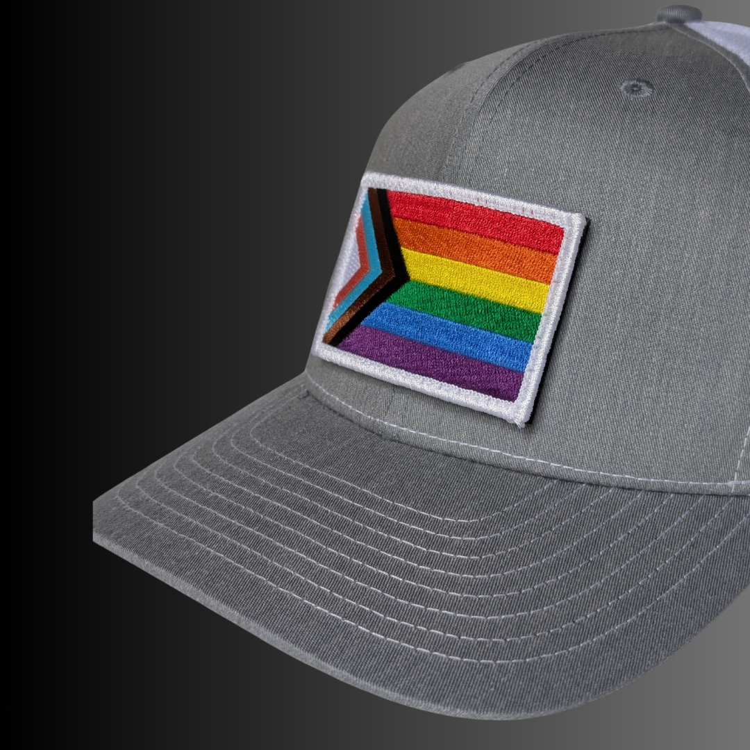 Progress Pride Flag Patch + Hat (Heather Grey/White)