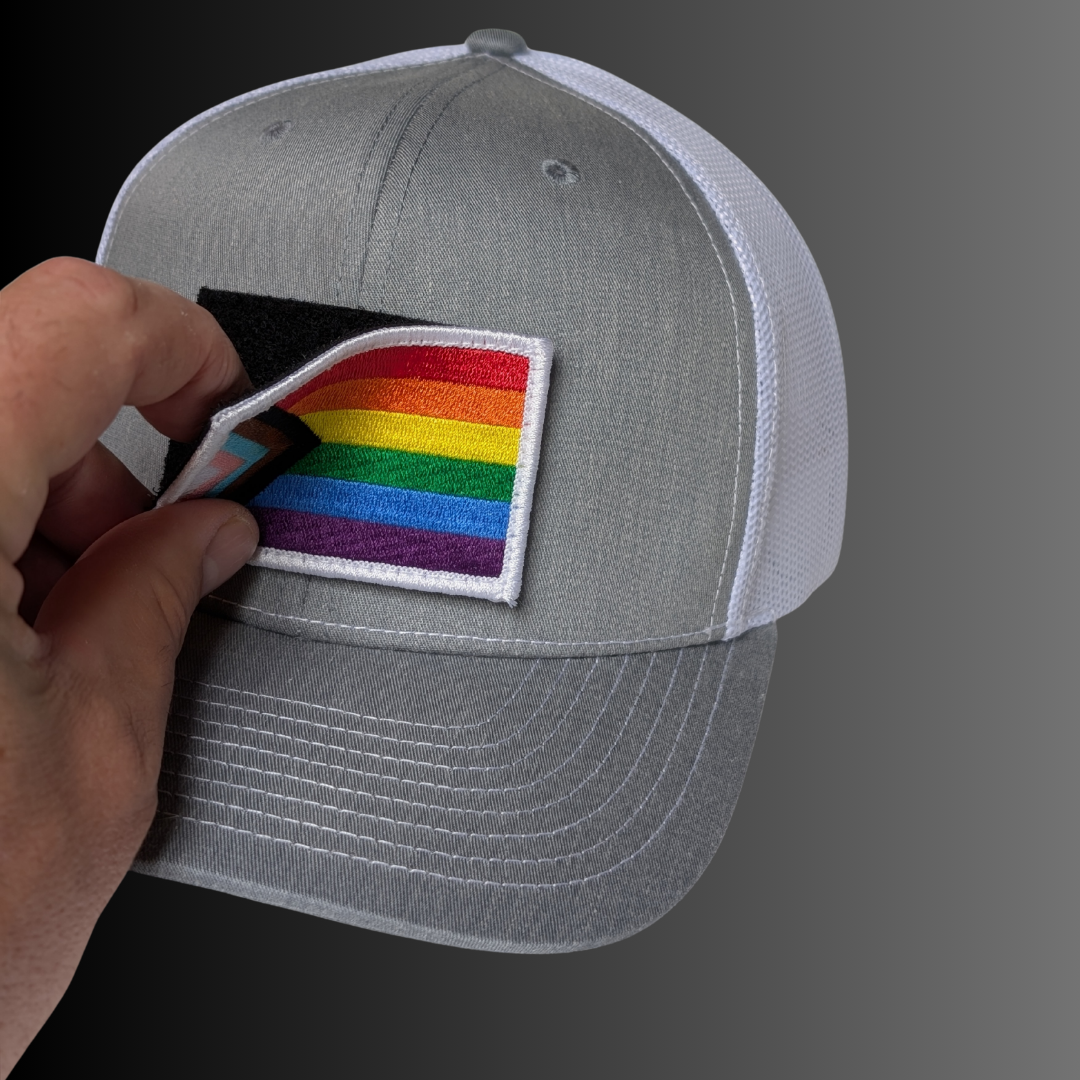 Progress Pride Flag Patch + Hat (Heather Grey/White)