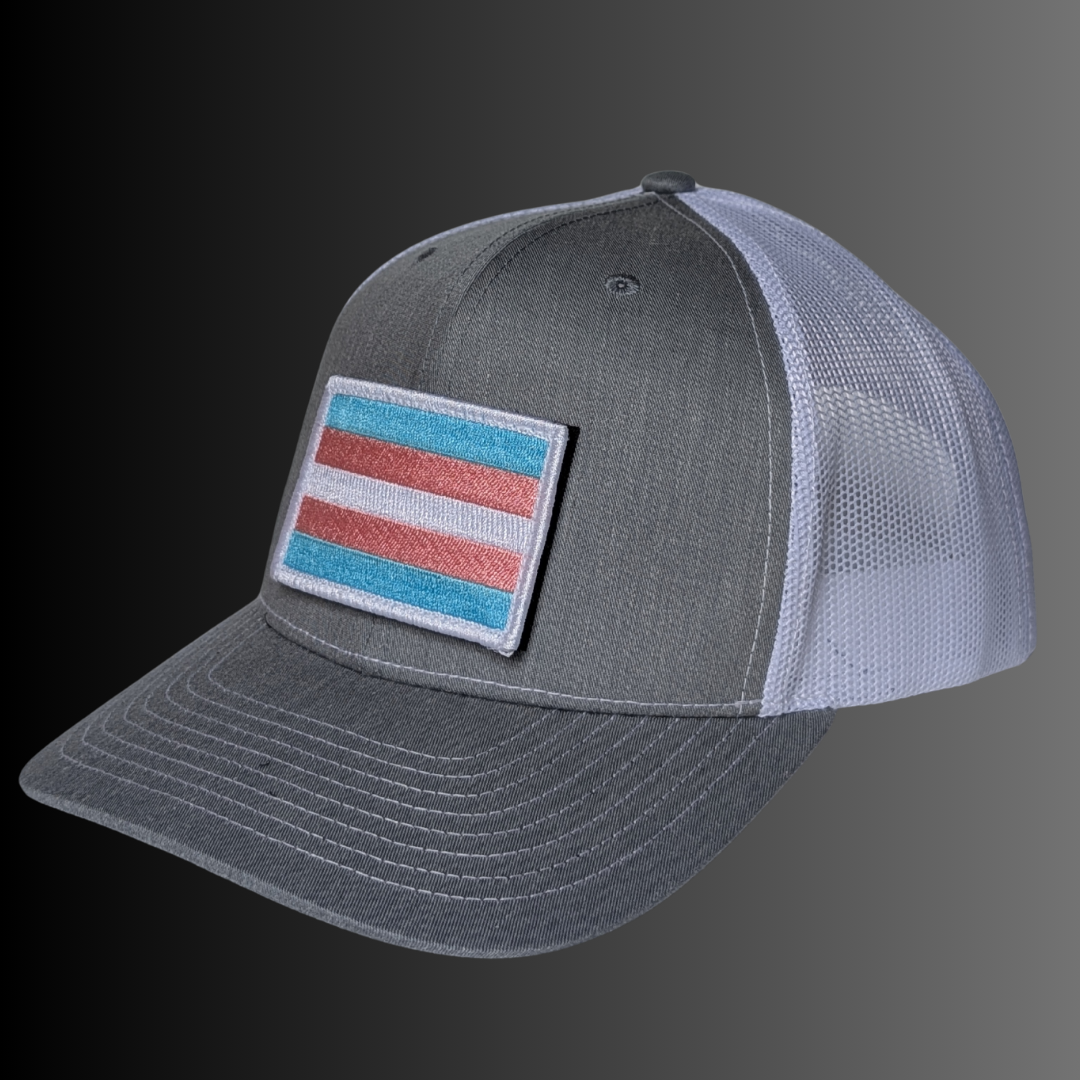 Trans Flag Patch + Hat (Heather Grey/White)