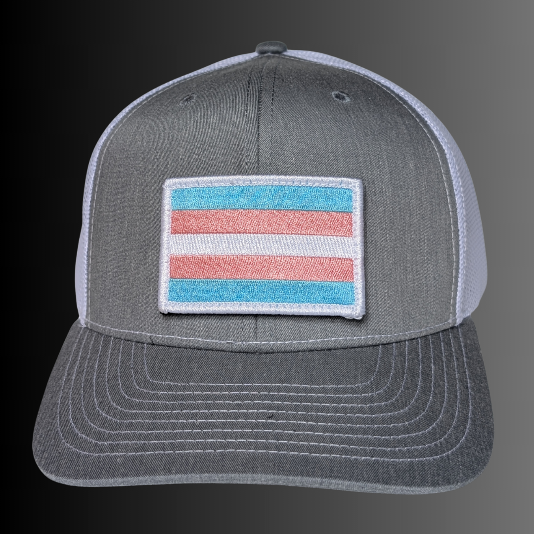 Trans Flag Patch + Hat (Heather Grey/White)