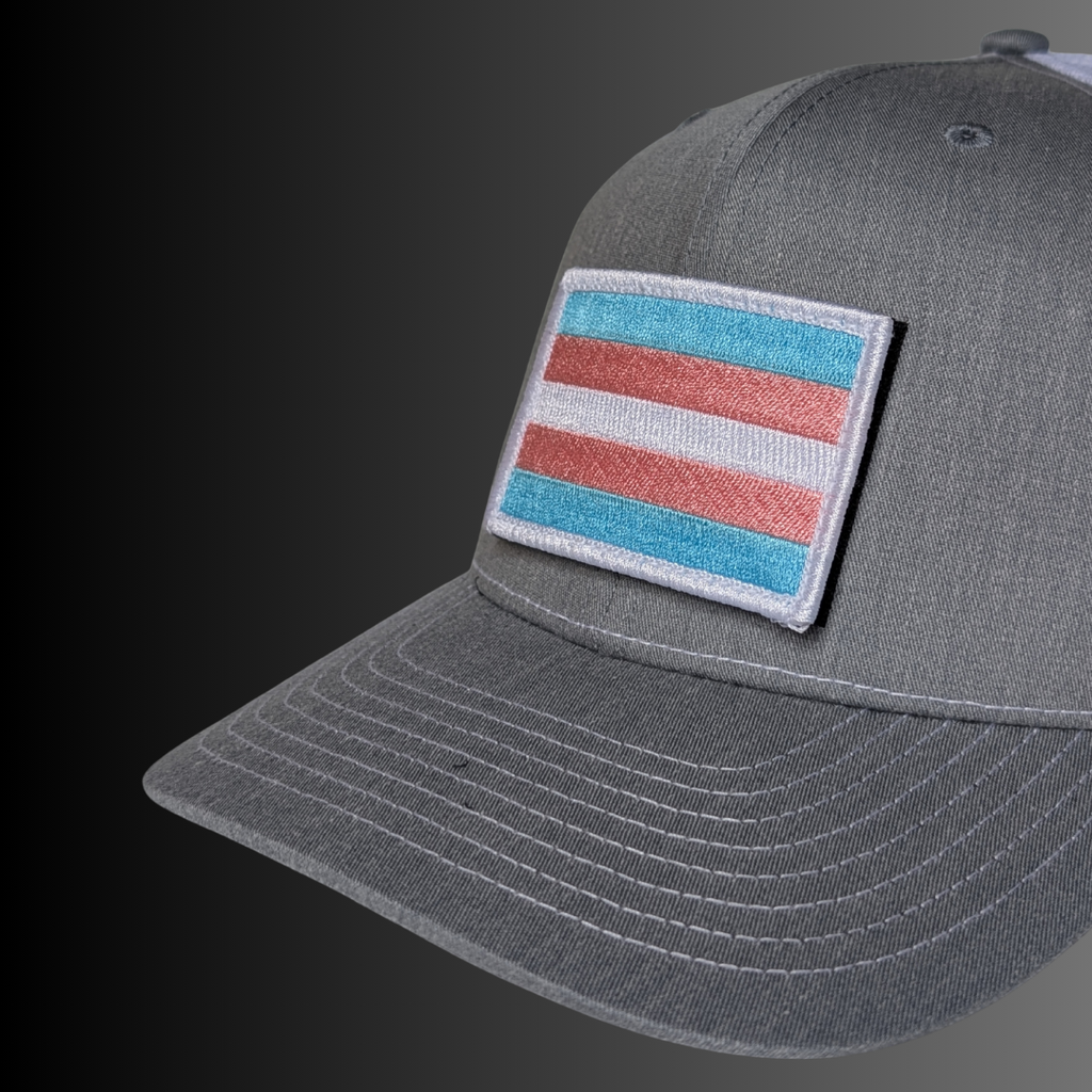 Trans Flag Patch + Hat (Heather Grey/White)