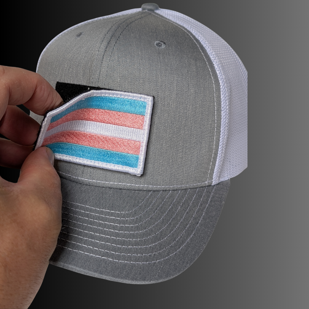 Trans Flag Patch + Hat (Heather Grey/White)