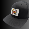Maryland Flag Crab patch on Richardson 112 trucker hat - RADISH -  Black/Black
